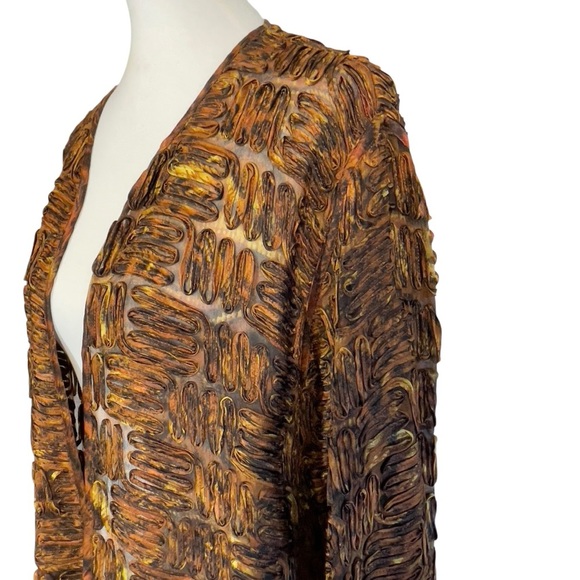Chico's Sweaters - Chico's 100% silk Textured Brown Semi Sheer Open Cardigan Jacket